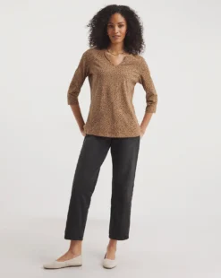 Value Cotton 3/4 Sleeve Notch Neck Top -Cheap Vextalia Store y01qb276737w