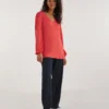 Coral V-Neck Long Blousin Sleeve Tea Top