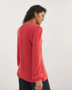 Coral V-Neck Long Blousin Sleeve Tea Top -Cheap Vextalia Store y01qb425736w