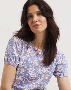 Value Cotton Puff Sleeve Crew Neck Top -Cheap Vextalia Store y01qb485752w