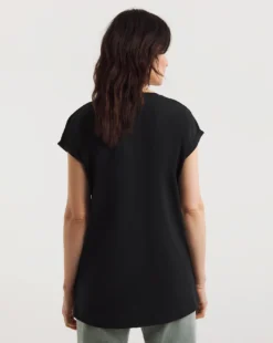 Cotton Cuff Short Sleeve V-Neck Tunic -Cheap Vextalia Store y01qb589731w