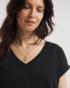 Cotton Cuff Short Sleeve V-Neck Tunic -Cheap Vextalia Store y01qb589733w