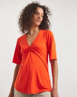 Twist Front Knot Short Sleeve Top