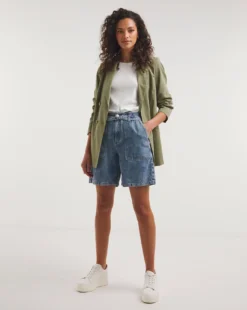 Mid Wash Mix Denim Cargo Short