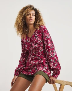 Shirred Detail Button Front Blouse