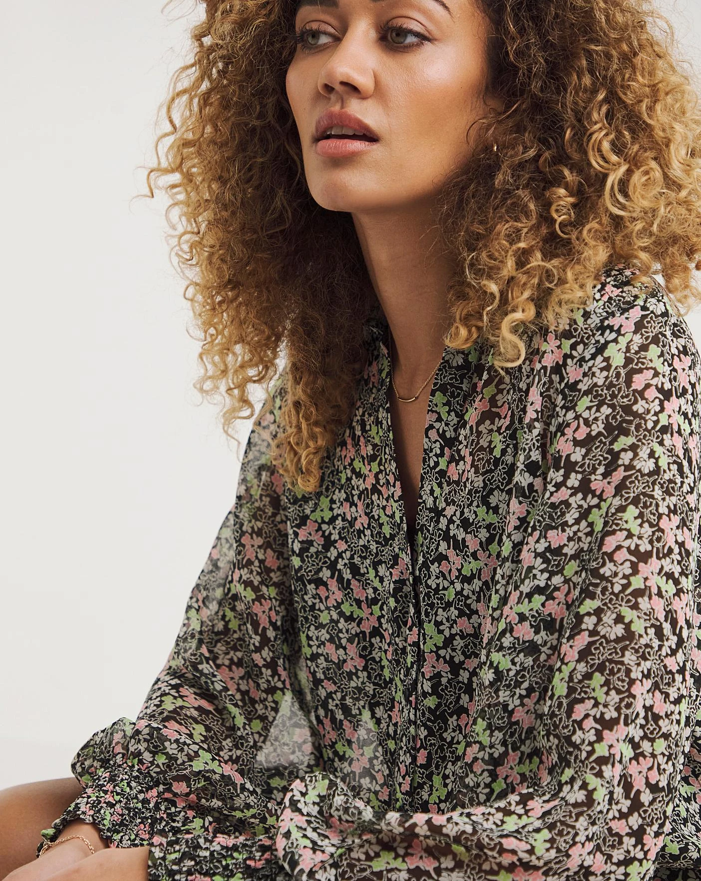 Multi Floral Sheer Shirt With Cami 2 Multi Floral Sheer Shirt With Cami - Image 2