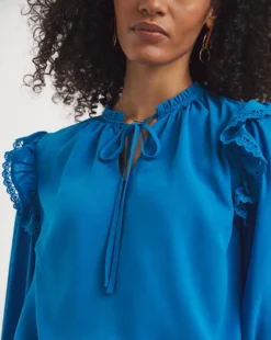 Lace Trim Tie Neck Blouse -Cheap Vextalia Store y01tu840748w