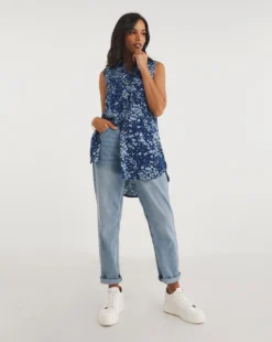 Dipped Back Sleeveless Viscose Shirt