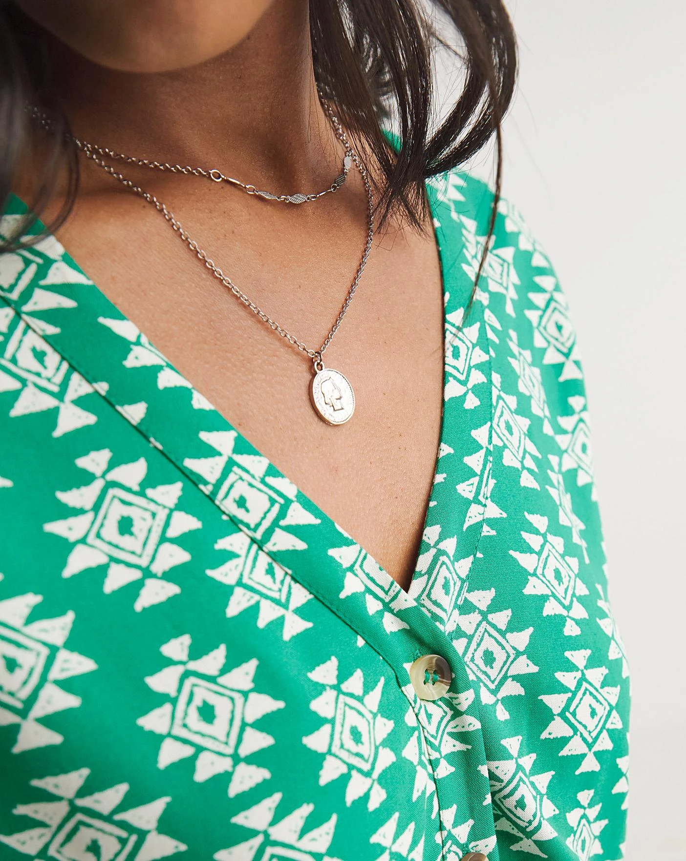 Green Print Button Front Top 2 Green Print Button Front Top - Image 2