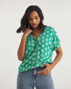 Green Print Button Front Top 6 Green Print Button Front Top -Cheap Vextalia Store y01tu895737w