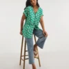 Green Print Button Front Top