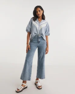 Button Front Lace Insert Top