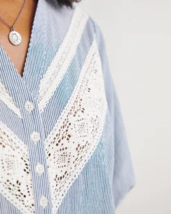 Button Front Lace Insert Top -Cheap Vextalia Store y01tu907726w