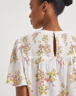 Shirred Yoke Top With Fluted Sleeve -Cheap Vextalia Store y01tu950720w