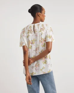 Shirred Yoke Top With Fluted Sleeve -Cheap Vextalia Store y01tu950721w