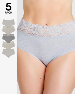 5 Pack Marl Lace Top Full Fit Briefs