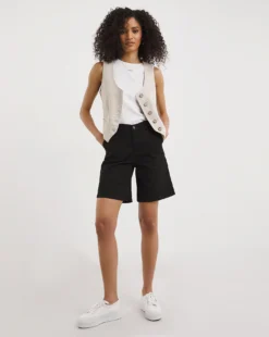 Black Stretch Turn Up Chino Shorts