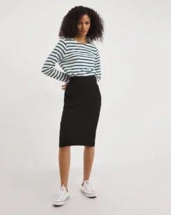 Black Stretch Jersey Midi Tube Skirt