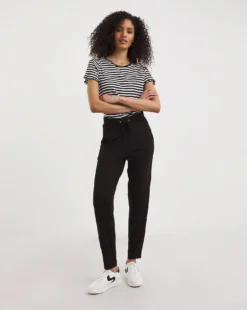 Black Tie Waist Jersey Tapered Trousers