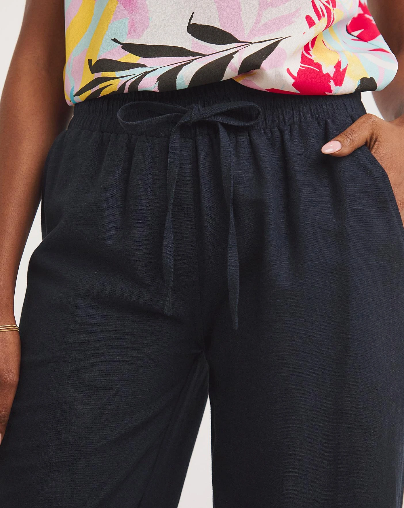 Navy Linen Mix Straight Leg Trousers 2 Navy Linen Mix Straight Leg Trousers - Image 2