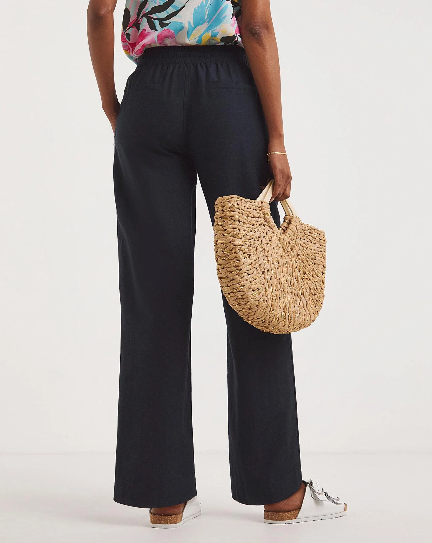 Navy Linen Mix Straight Leg Trousers 4 Navy Linen Mix Straight Leg Trousers - Image 4