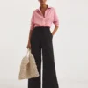 Black Linen Mix Wide Leg Trousers