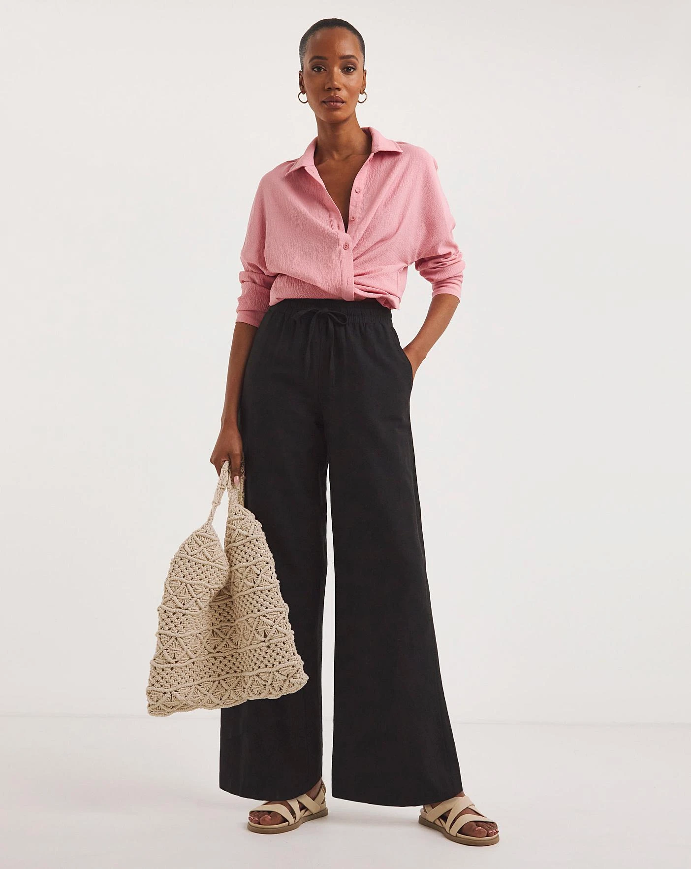 Black Linen Mix Wide Leg Trousers 1 Black Linen Mix Wide Leg Trousers