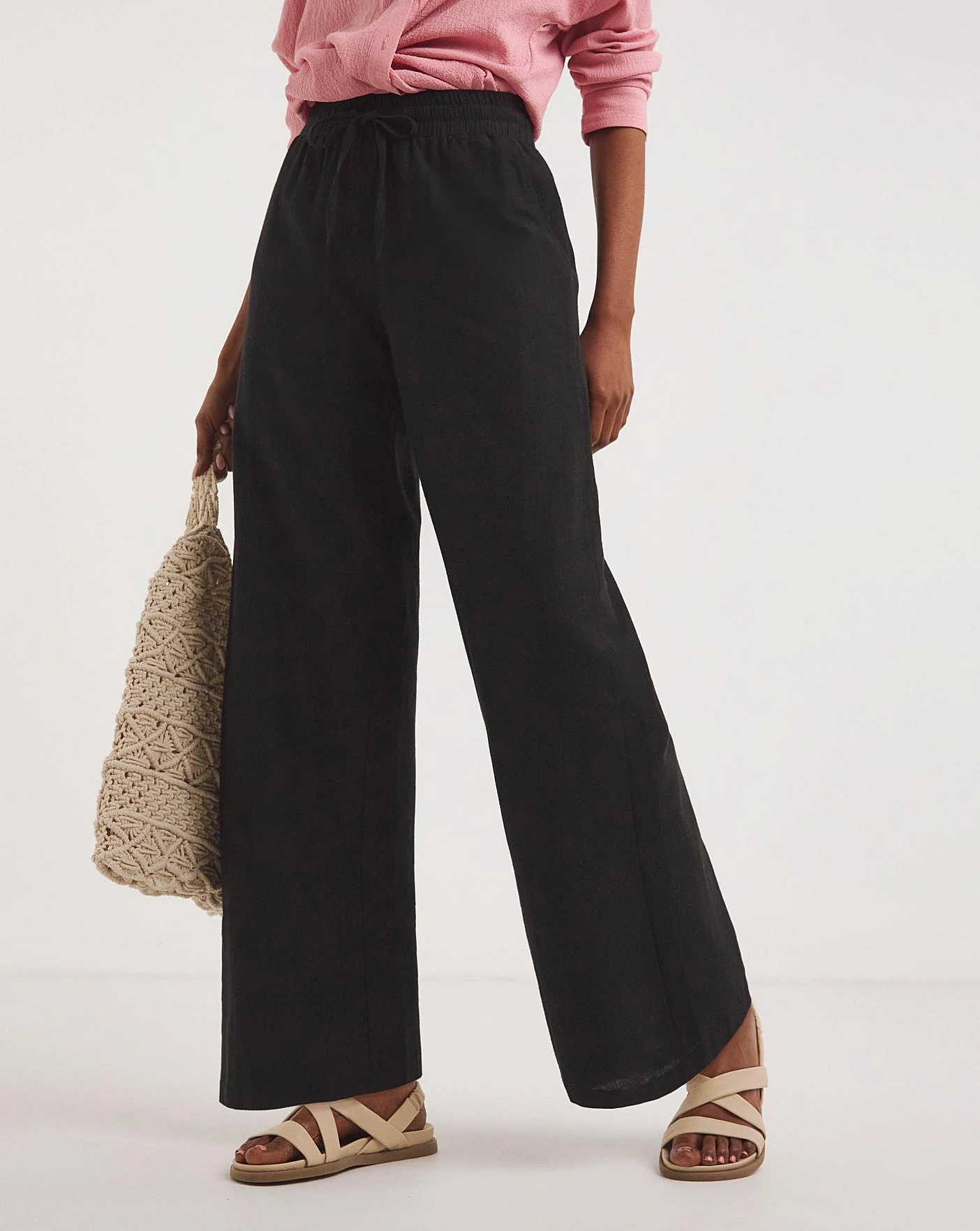 Black Linen Mix Wide Leg Trousers 2 Black Linen Mix Wide Leg Trousers - Image 2