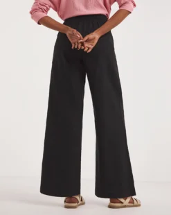 Black Linen Mix Wide Leg Trousers 6 Black Linen Mix Wide Leg Trousers -Cheap Vextalia Store y01zh210748w