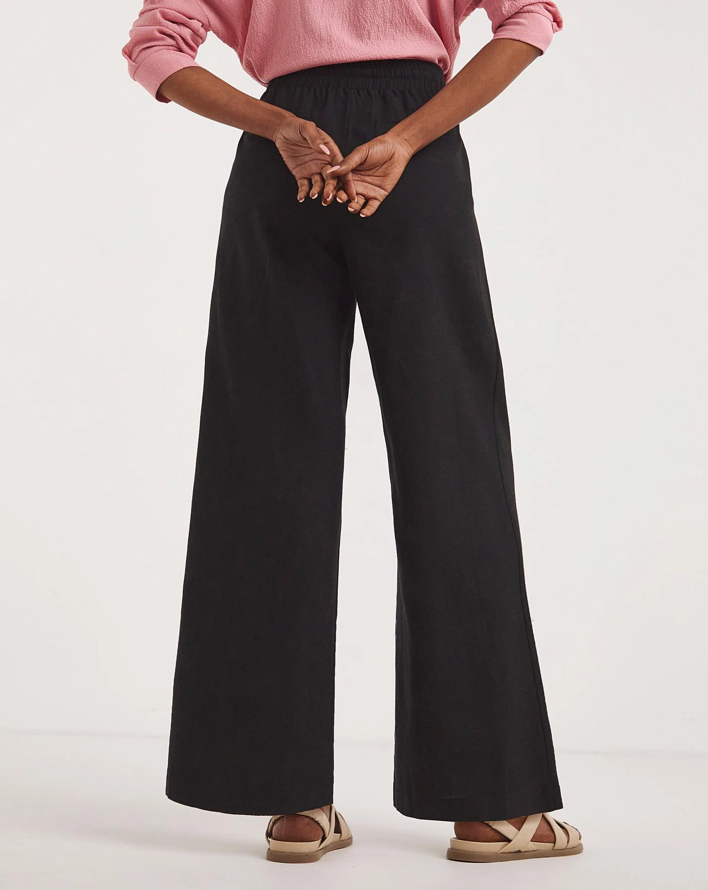 Black Linen Mix Wide Leg Trousers 3 Black Linen Mix Wide Leg Trousers - Image 3