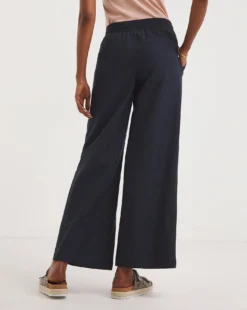 Navy Linen Mix Wide Leg Trousers -Cheap Vextalia Store y01zh211748w