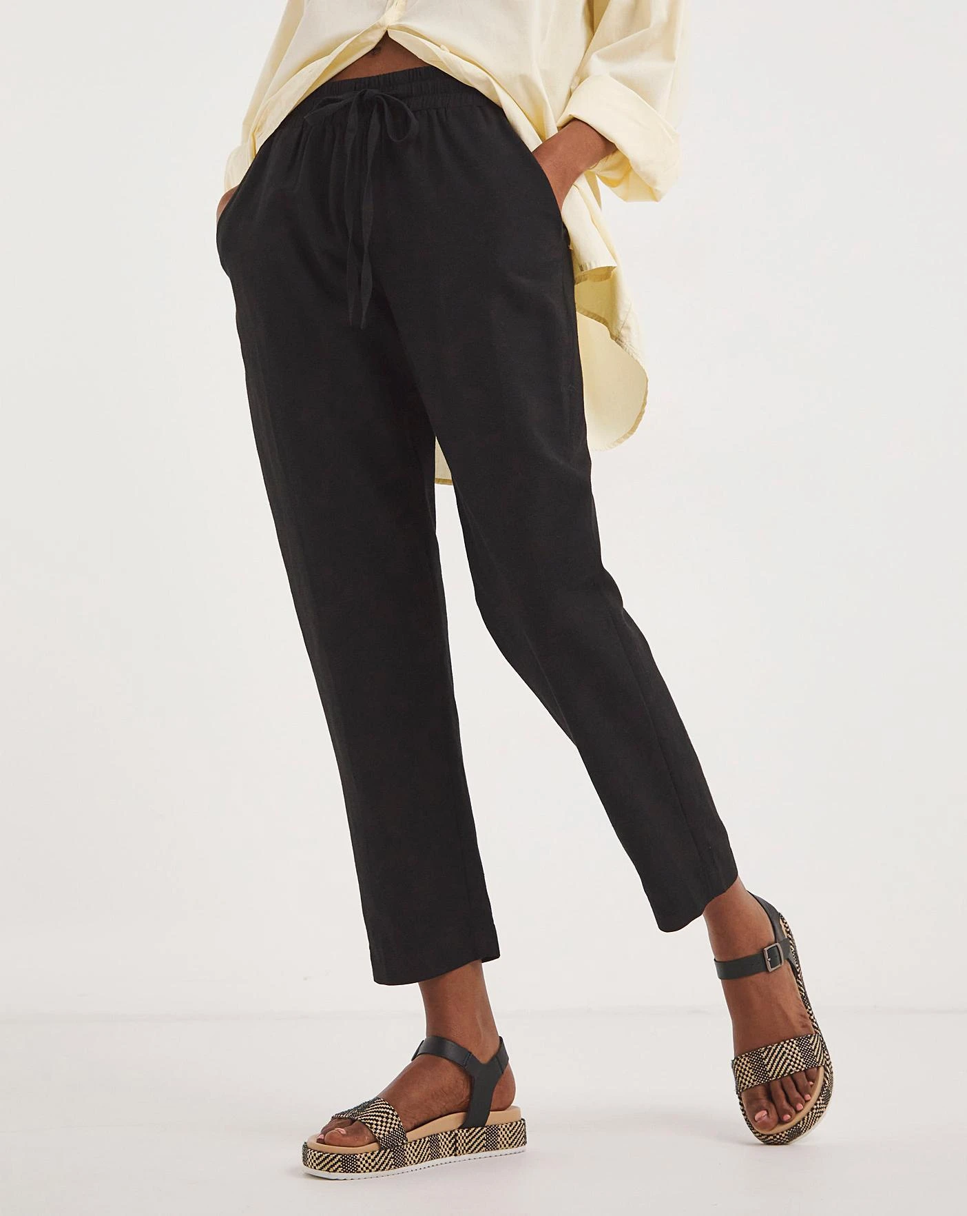 Black Linen Mix Tapered Trousers 4 Black Linen Mix Tapered Trousers - Image 4