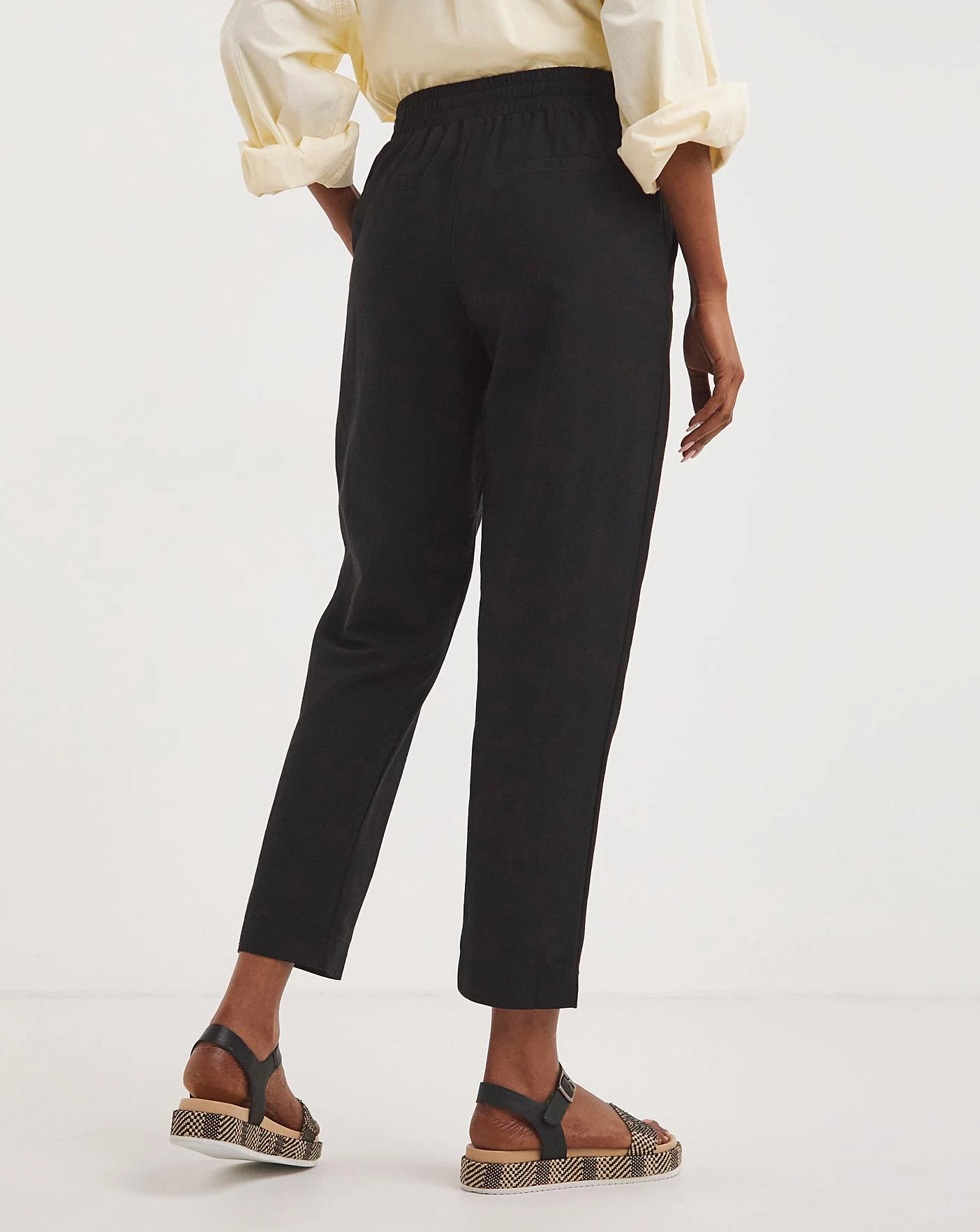 Black Linen Mix Tapered Trousers 2 Black Linen Mix Tapered Trousers - Image 2