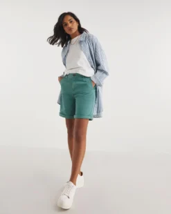 Misty Blue Stretch Chino Turn Up Shorts