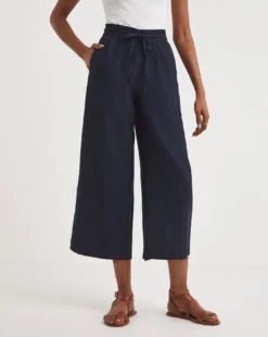 Navy Linen Mix Wide Leg Culottes -Cheap Vextalia Store y01zh461805w