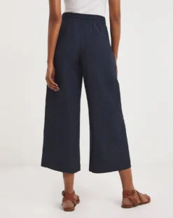 Navy Linen Mix Wide Leg Culottes -Cheap Vextalia Store y01zh461806w