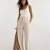 Sand Linen Mix Wide Leg Trousers