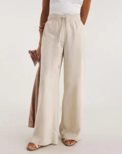 Sand Linen Mix Wide Leg Trousers -Cheap Vextalia Store y01zh926736w
