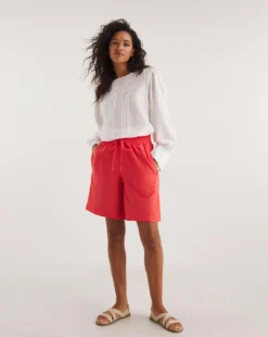 Coral Linen Mix Knee Length Shorts