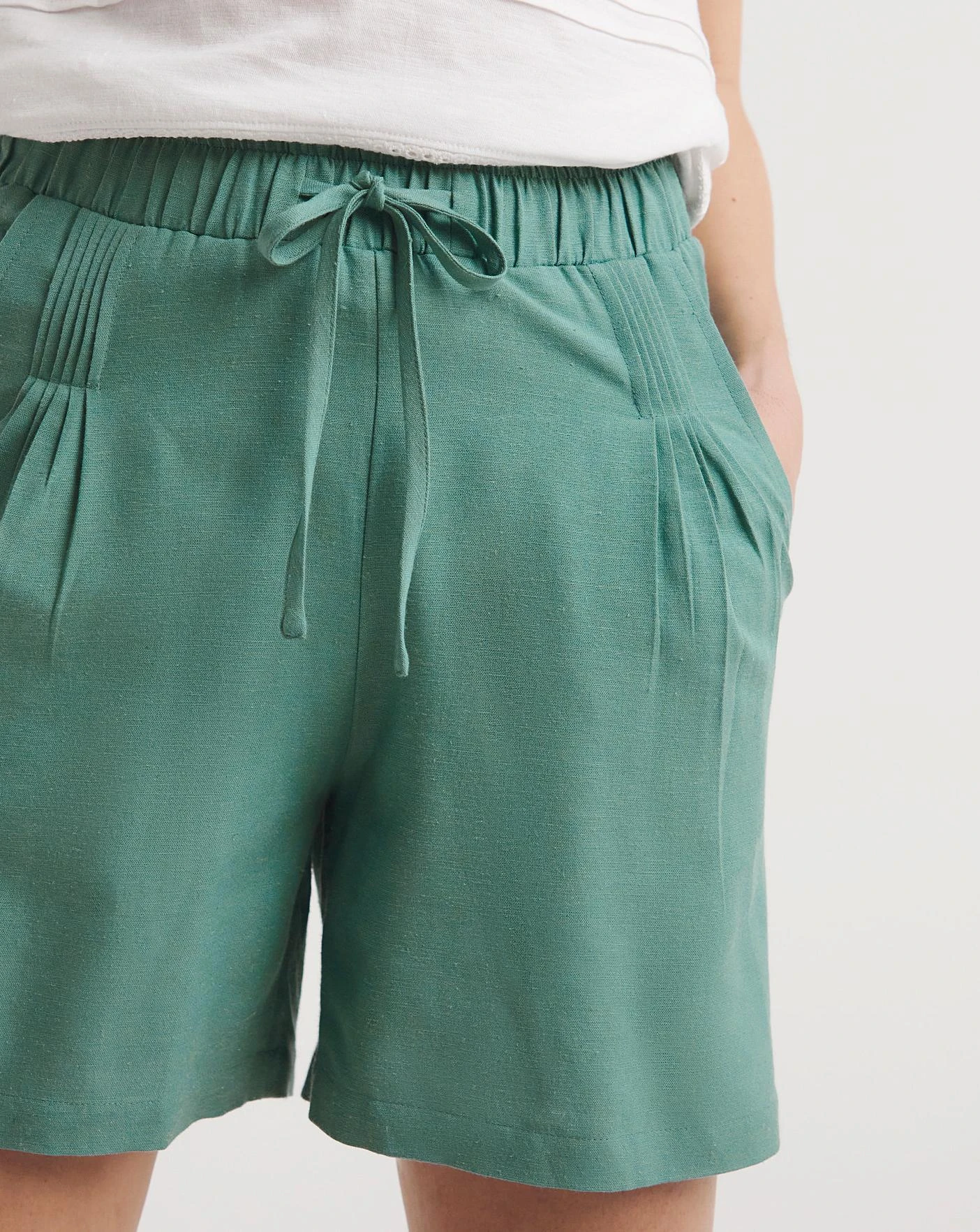 Misty Blue Linen Mix Pleat Detail Shorts 3 Misty Blue Linen Mix Pleat Detail Shorts - Image 3