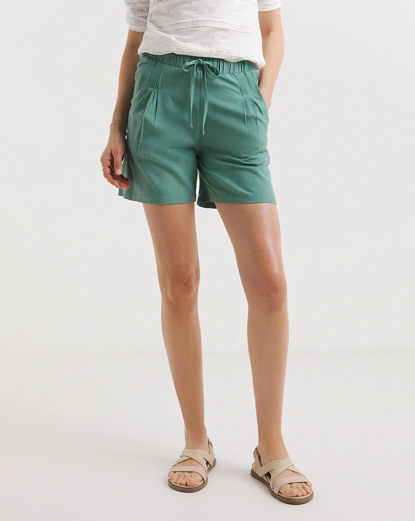 Misty Blue Linen Mix Pleat Detail Shorts 4 Misty Blue Linen Mix Pleat Detail Shorts - Image 4