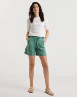 Misty Blue Linen Mix Pleat Detail Shorts