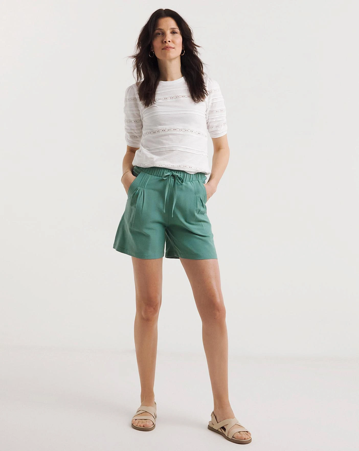 Misty Blue Linen Mix Pleat Detail Shorts 1 Misty Blue Linen Mix Pleat Detail Shorts