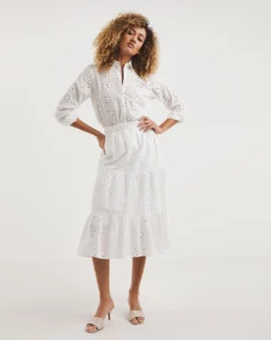 White Tiered Broderie Skirt