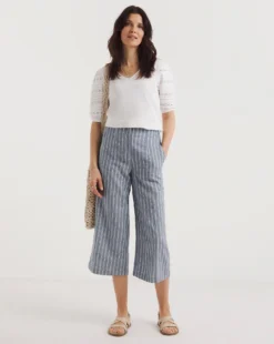 Blue Stripe Linen Straight Leg Culotte -Cheap Vextalia Store y01zv907753w