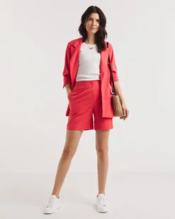 Coral Linen Bermuda Shorts