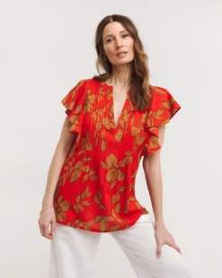 Julipa Flutter Sleeve Pintuck Blouse