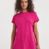 Short Sleeved Curved Hem Longline Top