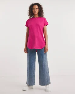 Short Sleeved Curved Hem Longline Top -Cheap Vextalia Store z01aa141739w