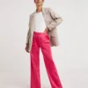 Pink Satin Trousers With Pull On Waist